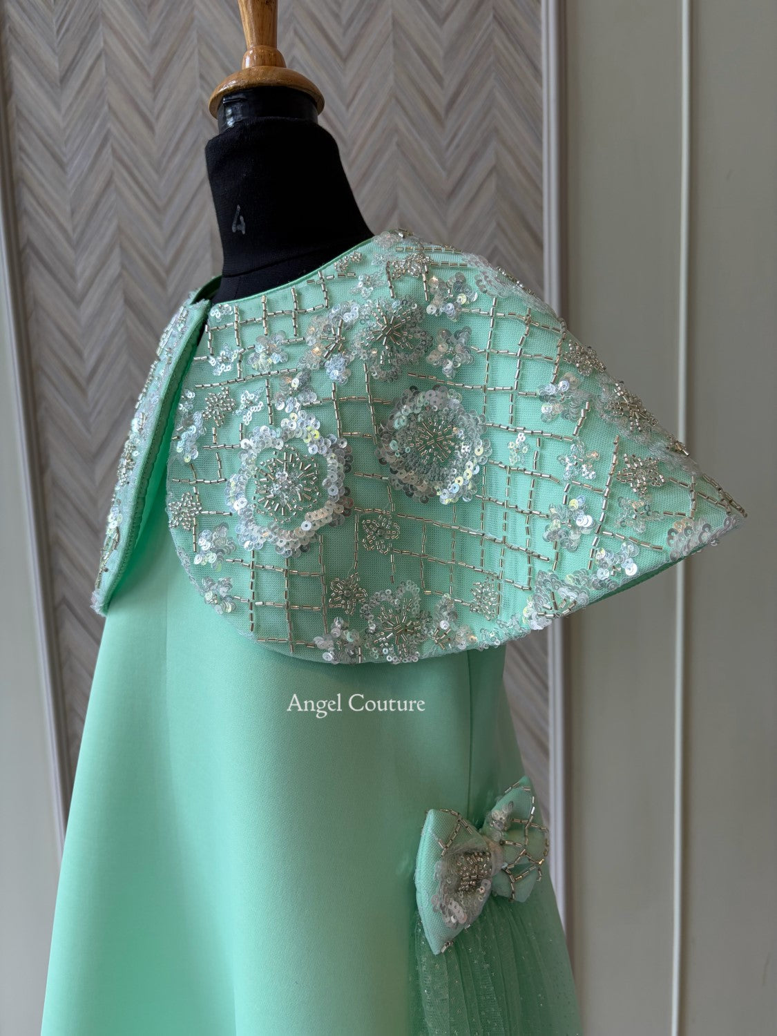 Mint Green Sequence Cape Sie Flair Dress