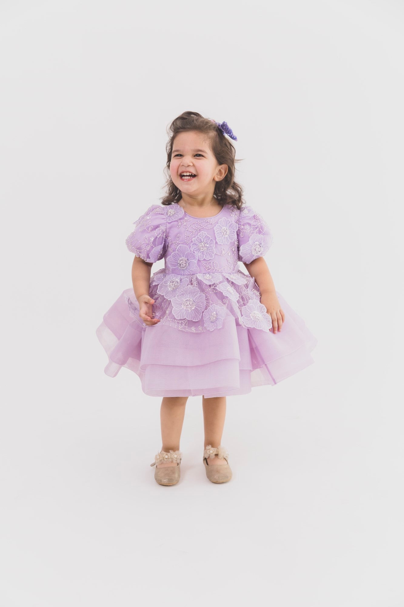 Lilac 3D Flower Double Layer Bone Dress