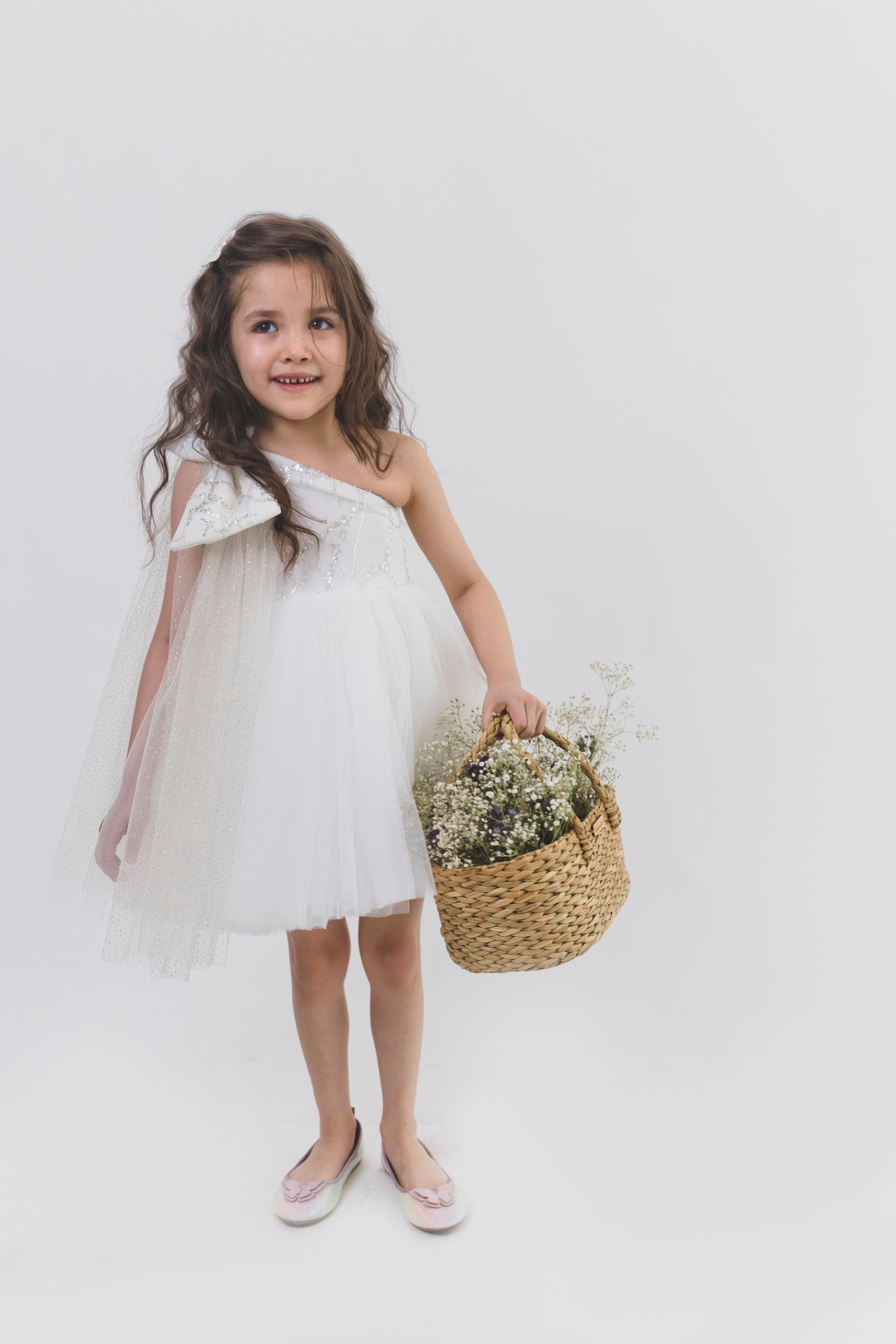 Ivory Sequence One Shoulder Glitter Drape Dress