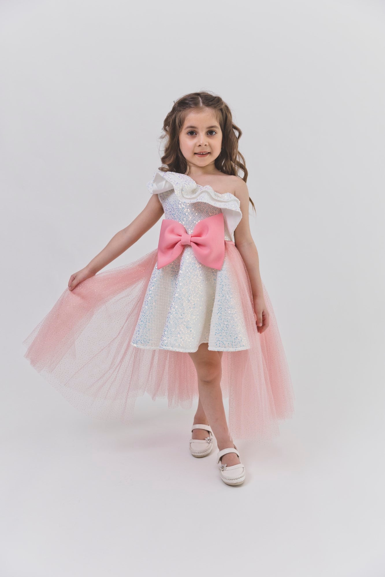 Ivory Sequnece Lotus Bow Flair Dress