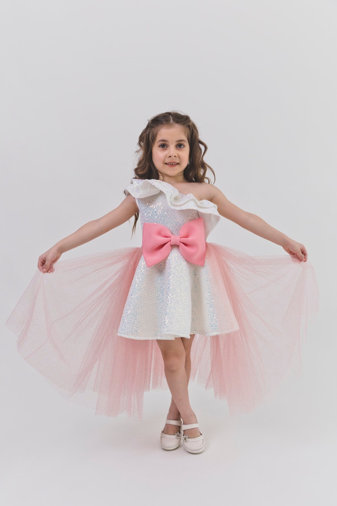 Ivory Sequnece Lotus Bow Flair Dress