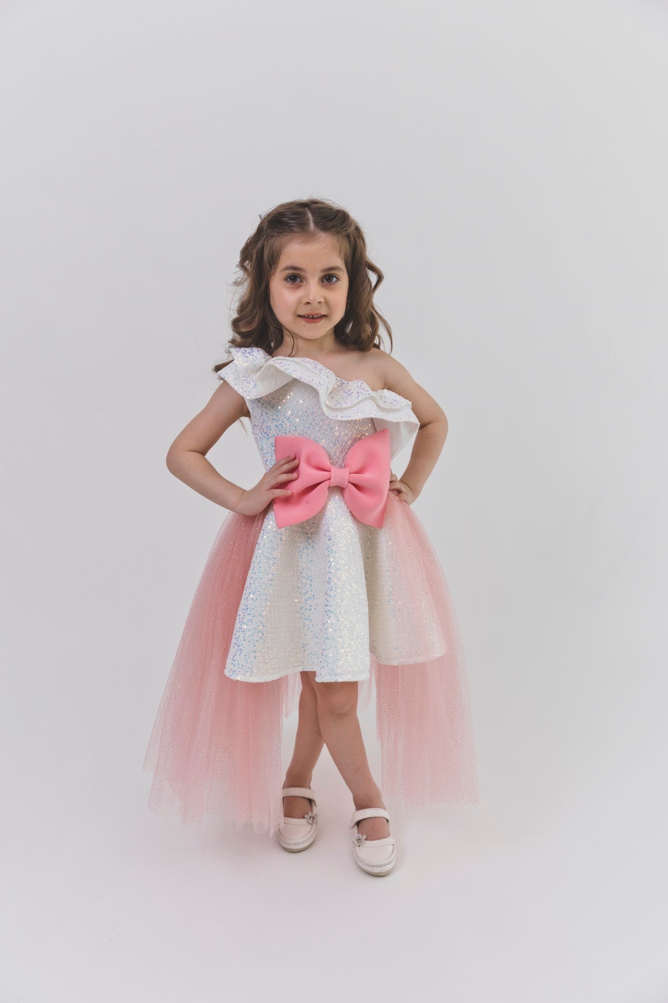 Ivory Sequnece Lotus Bow Flair Dress