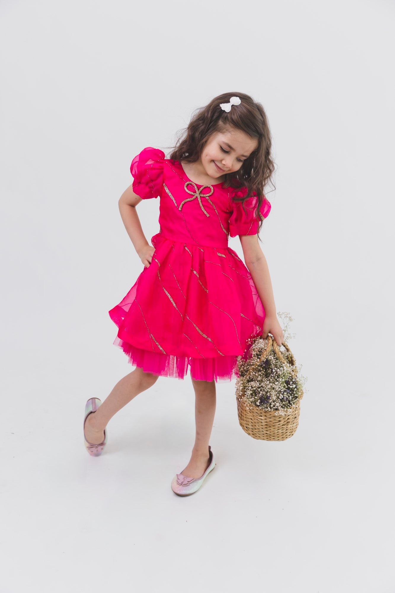 Fuchsia Pink Organza Sequnence Dress