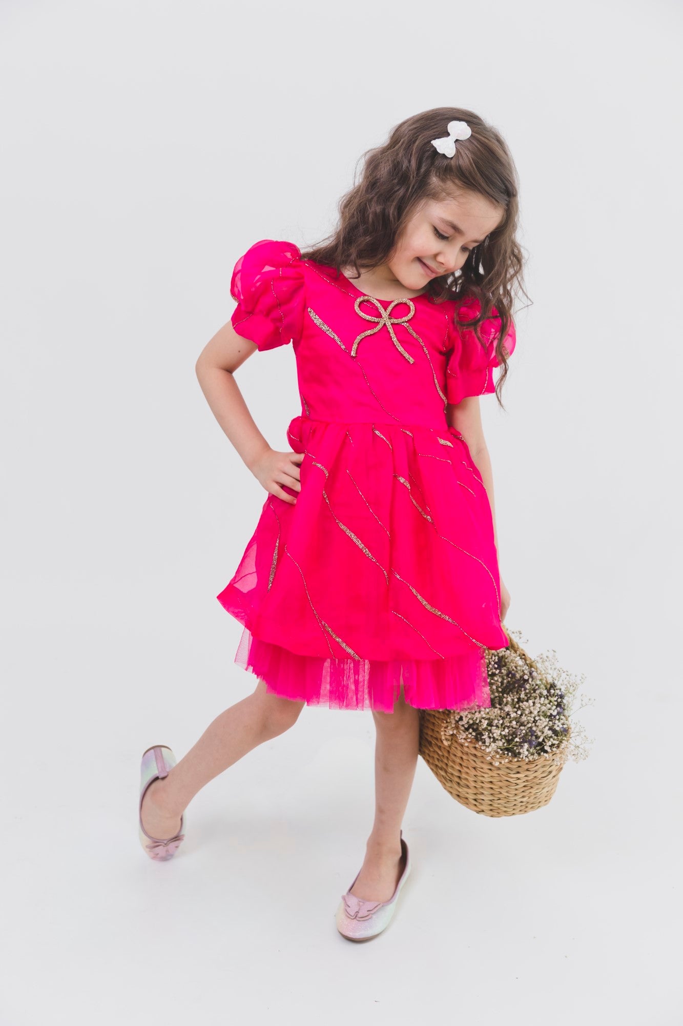 Fuchsia Pink Organza Sequnence Dress