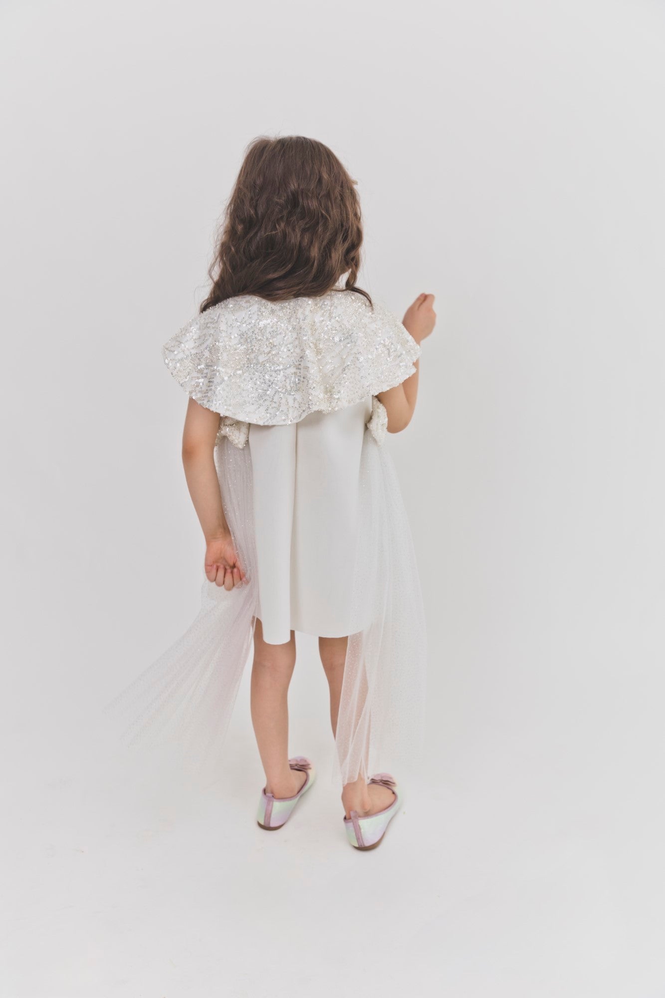 Ivory Silver Shoulder Cape A Line Dress