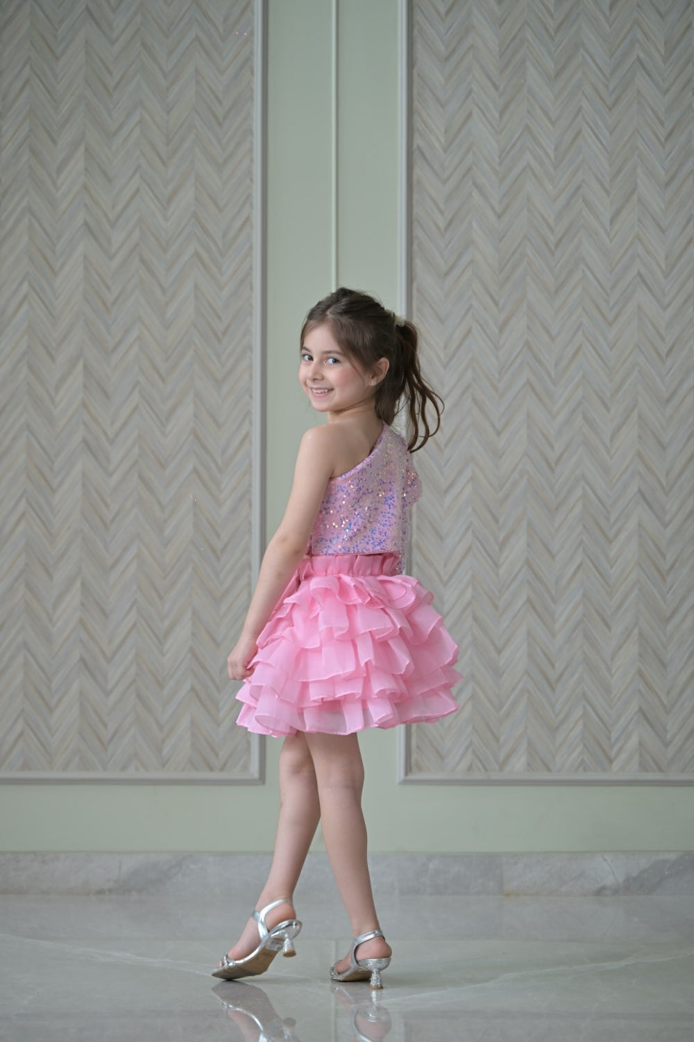 Lotus pink Sequence Top With Organza Skirt