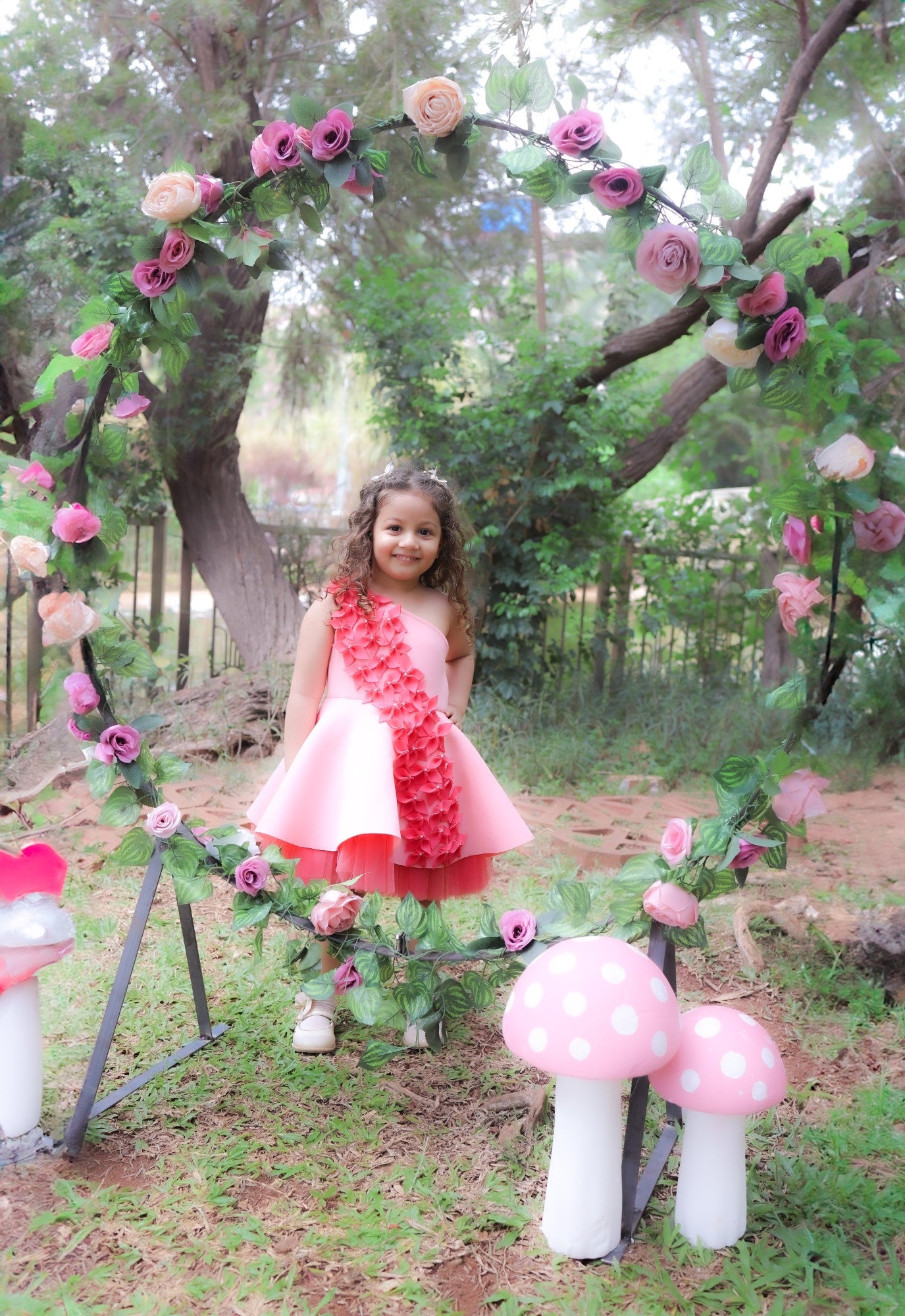 Shades Of Pink Falling Flowers Dress