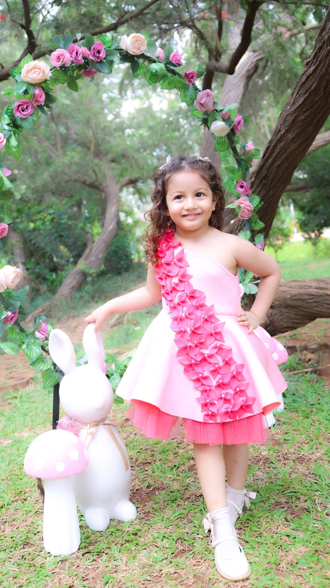 Shades Of Pink Falling Flowers Dress