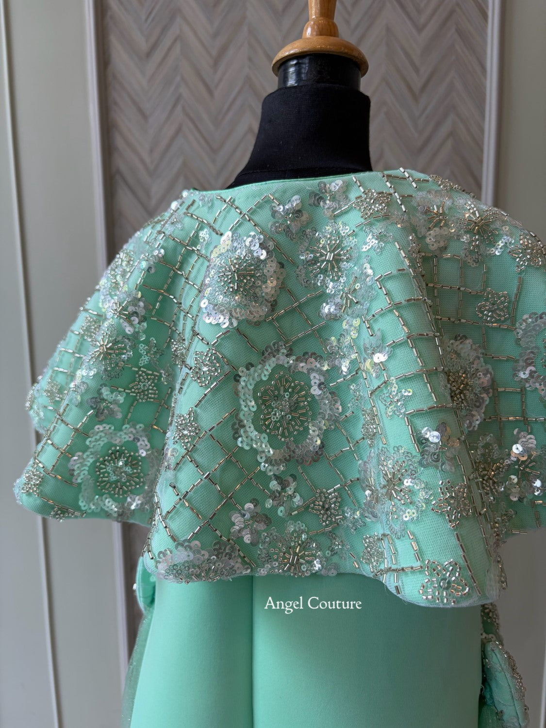 Mint Green Sequence Cape Sie Flair Dress
