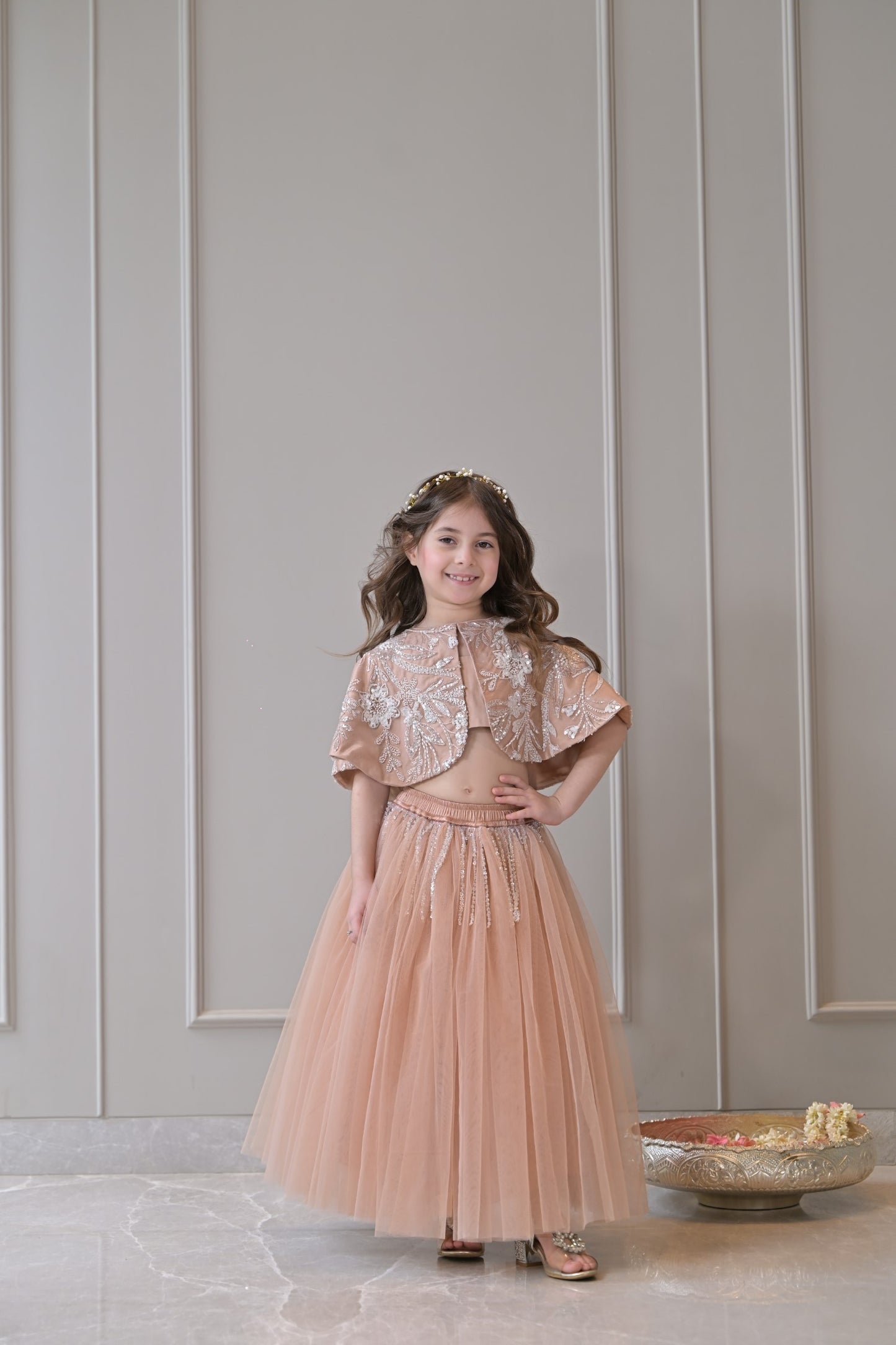 Nude Silver Cape Lehenga Set