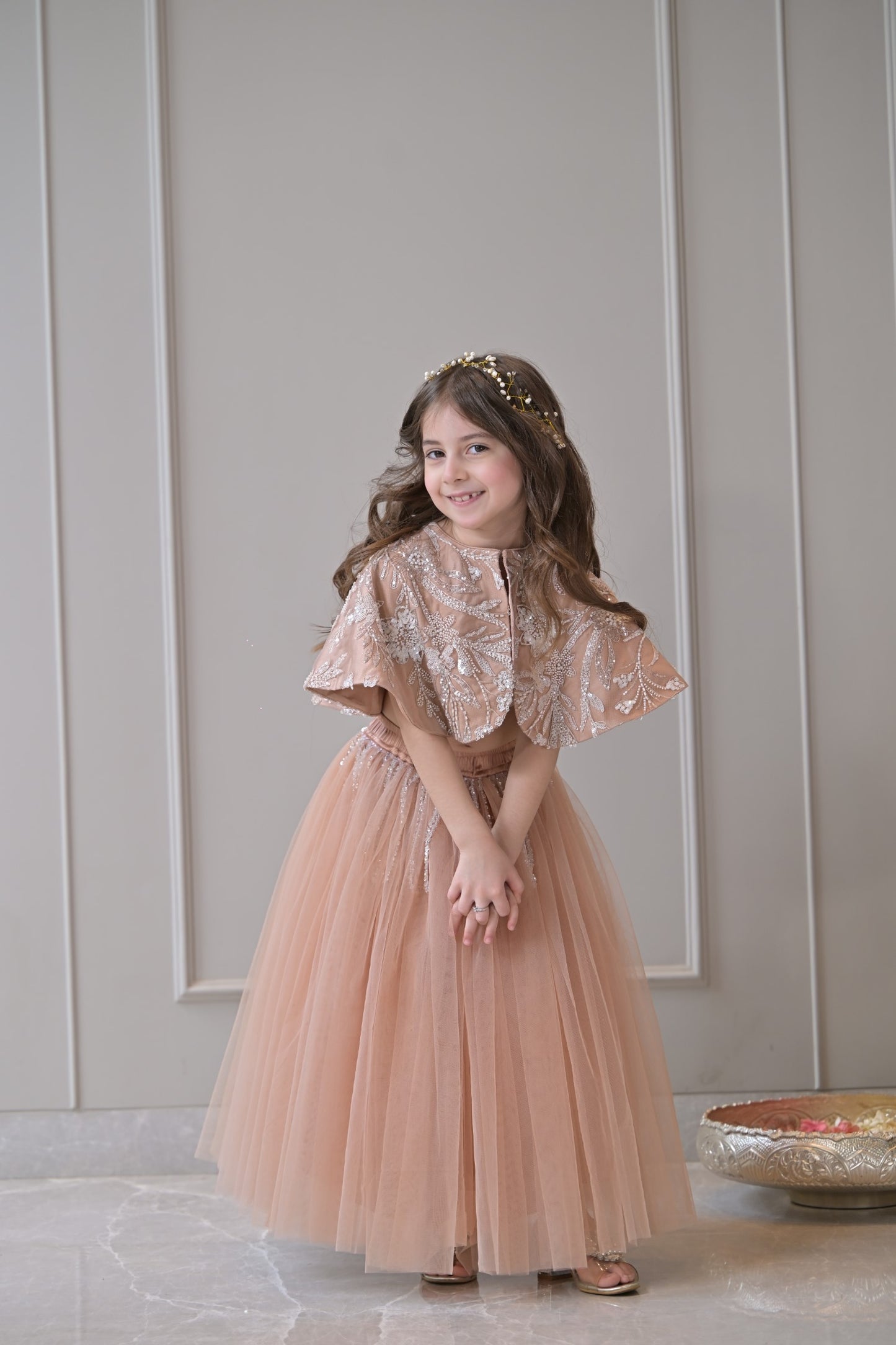 Nude Silver Cape Lehenga Set