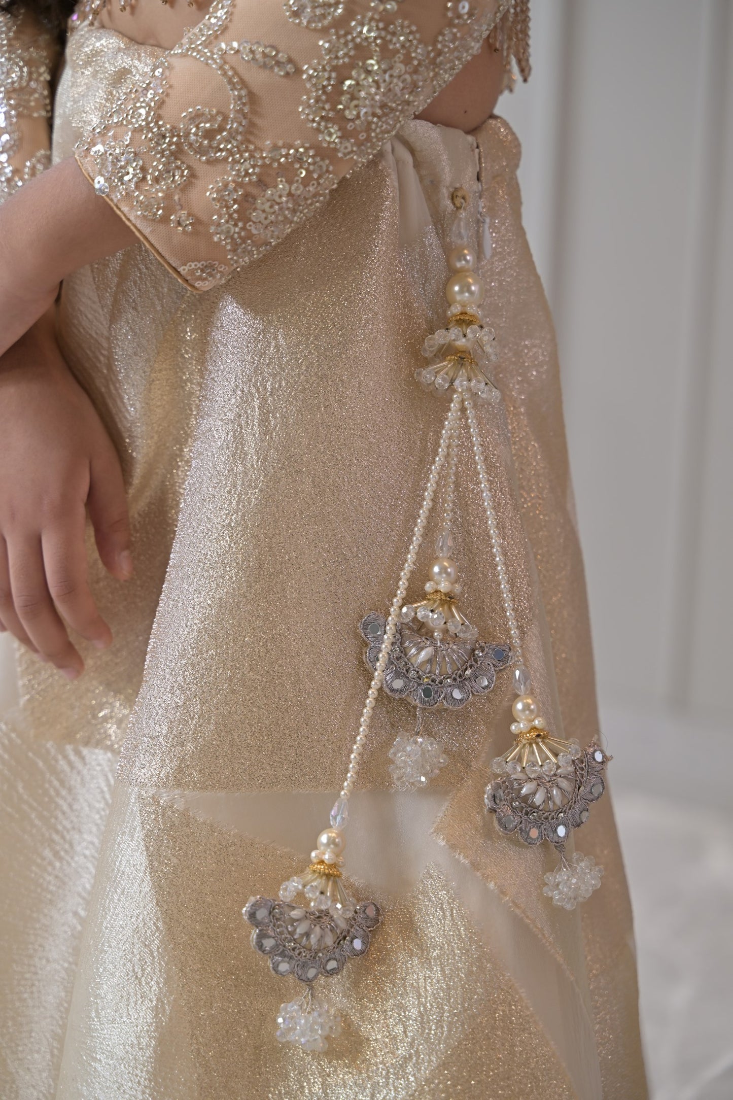 Beige Silver Gold Embroidered Lehenga Set