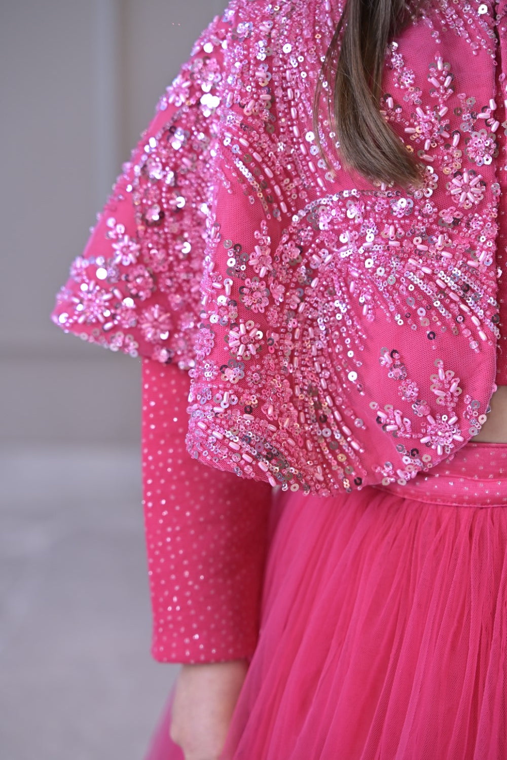 Fuchsia Pink Sequence Cape Lehenga Set