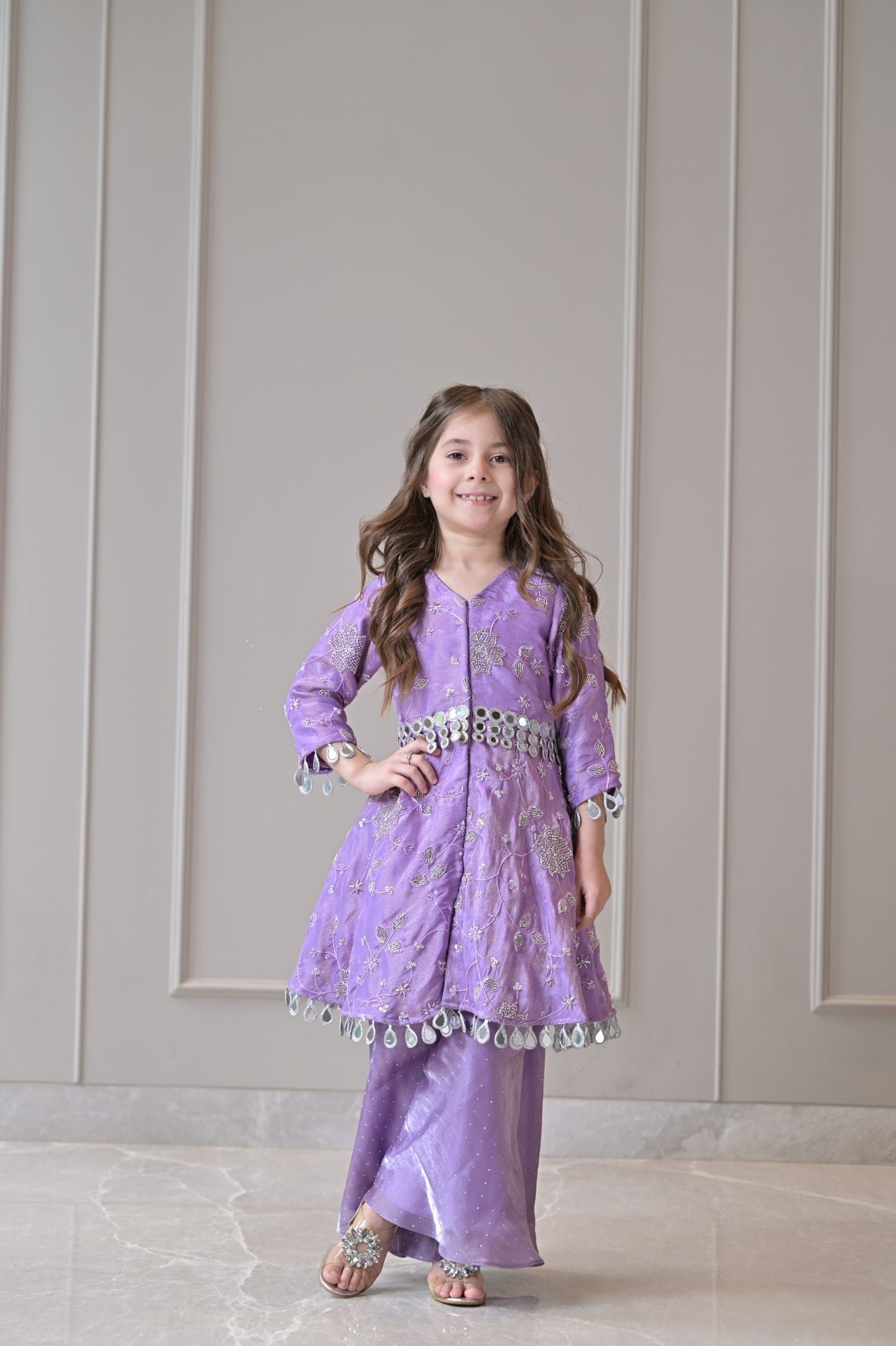 Lavender Silver Embroidery Sharara Set