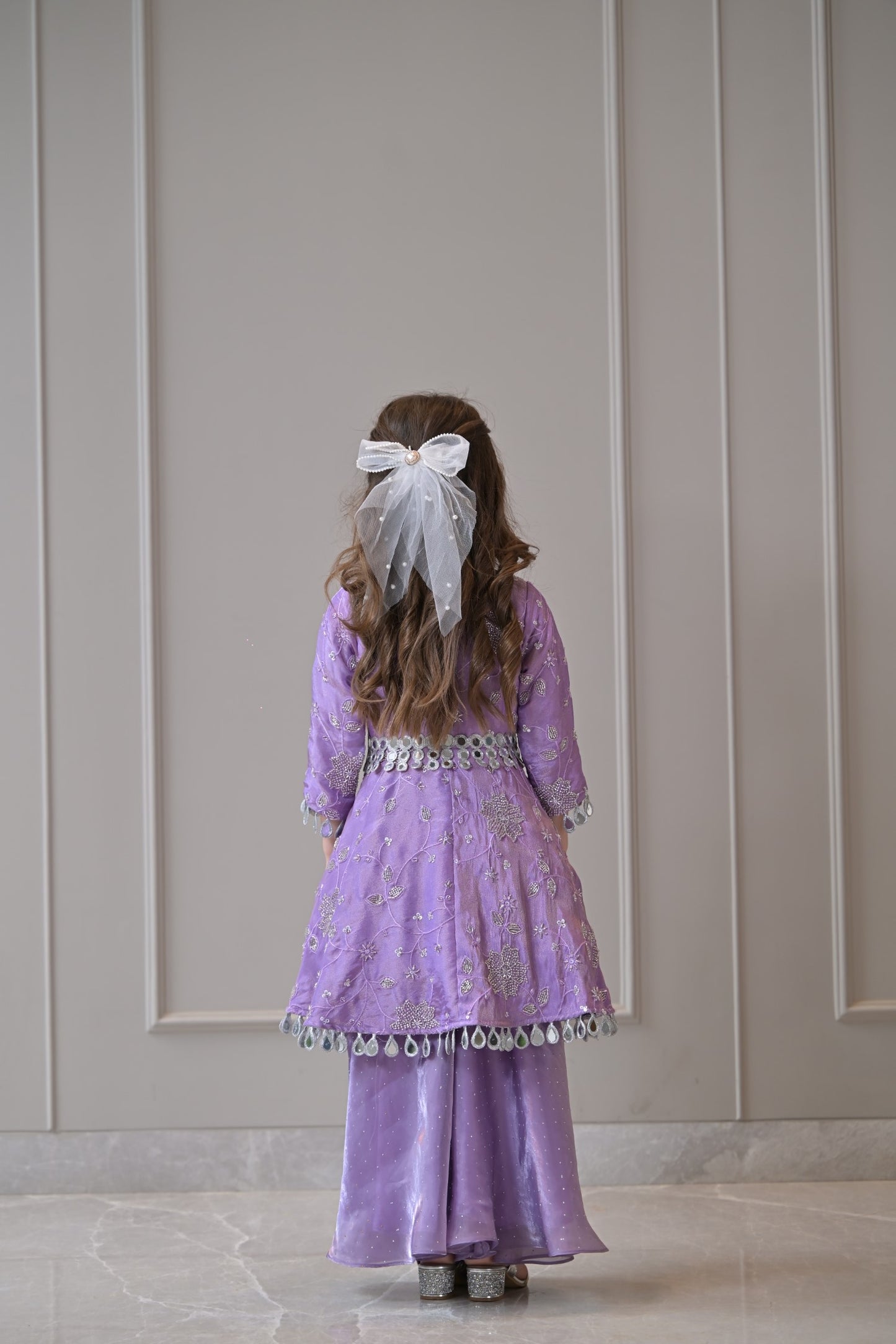 Lavender Silver Embroidery Sharara Set