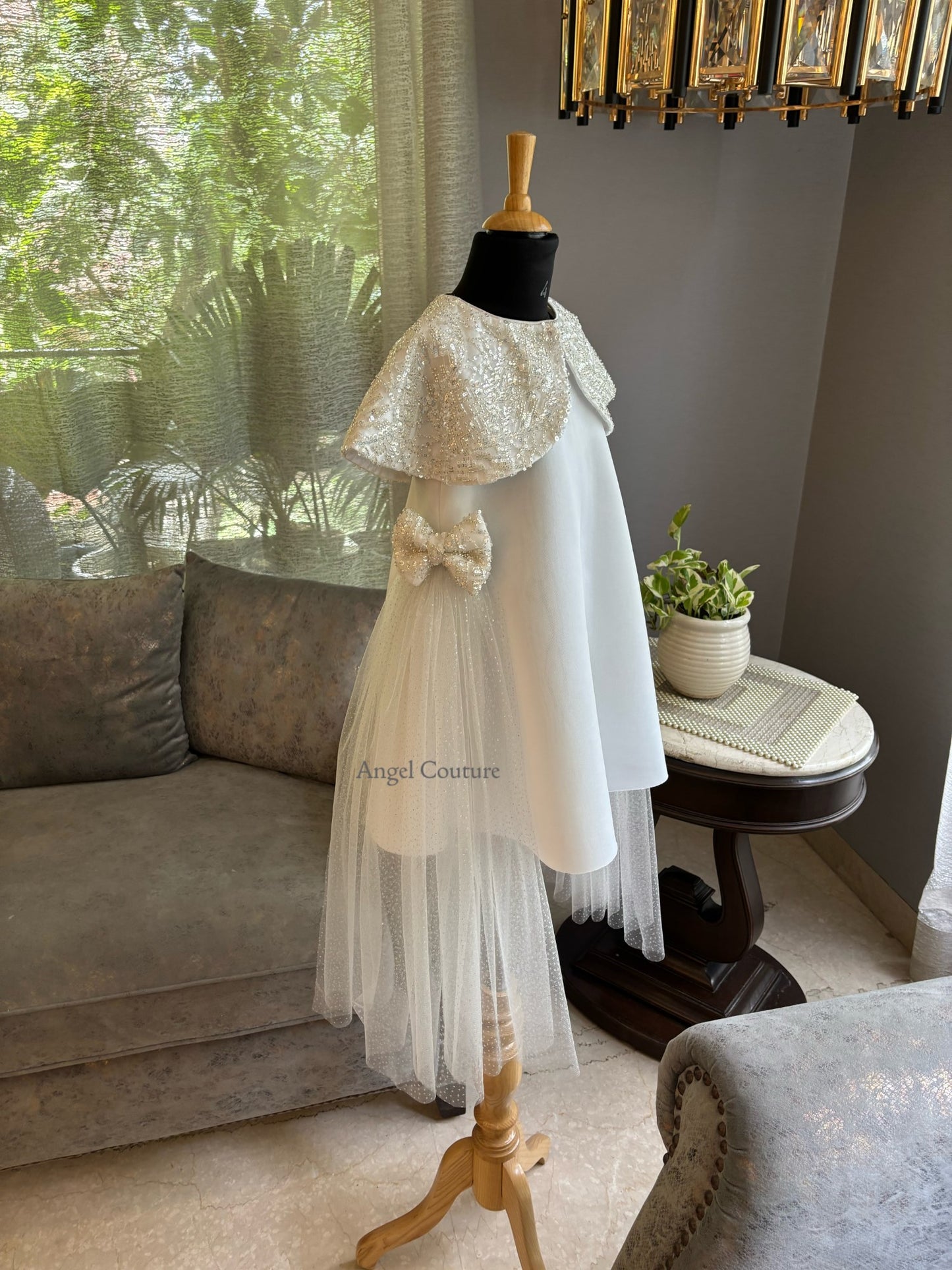 Ivory Silver Shoulder Cape A Line Dress