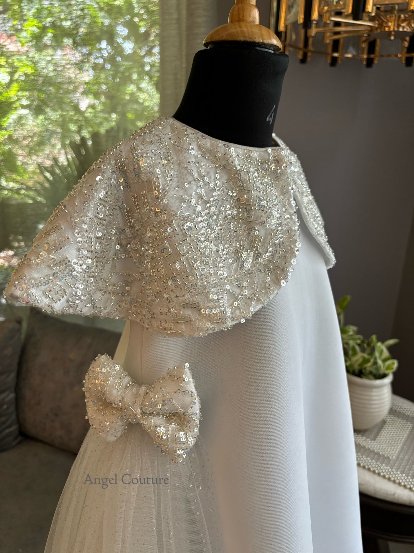 Ivory Silver Shoulder Cape A Line Dress