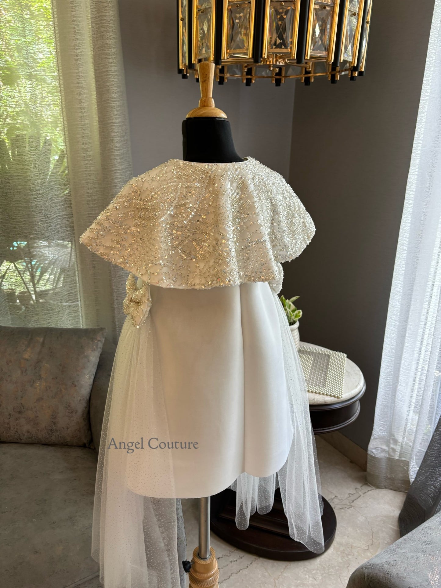 Ivory Silver Shoulder Cape A Line Dress