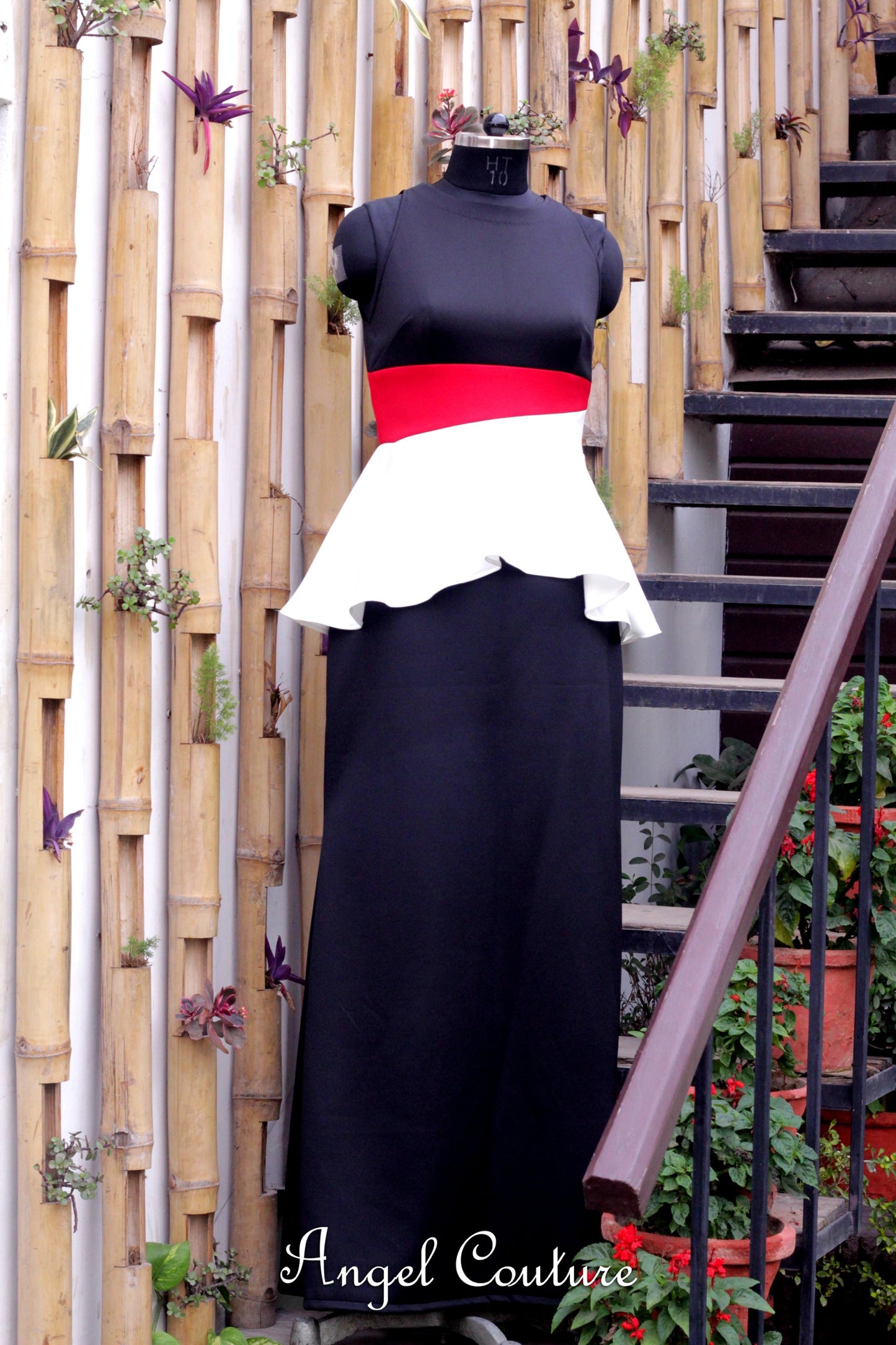 Black Red Ivory Peplum Gownmothers