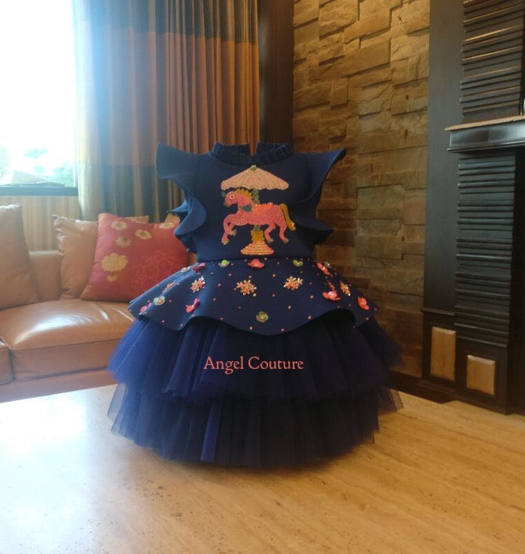 Royal Blue Unicorn Carousel Dress
