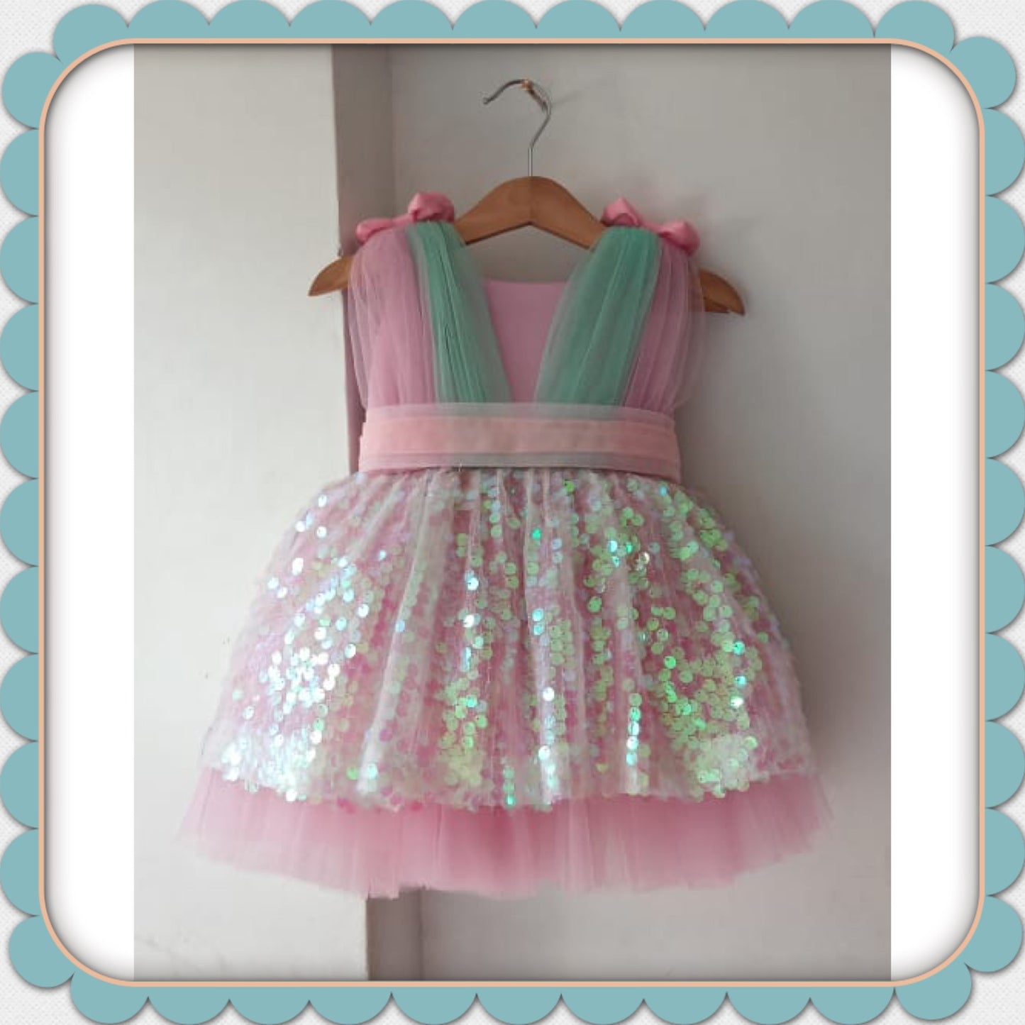Baby Pink Mint Green Sequence Skirt Dress