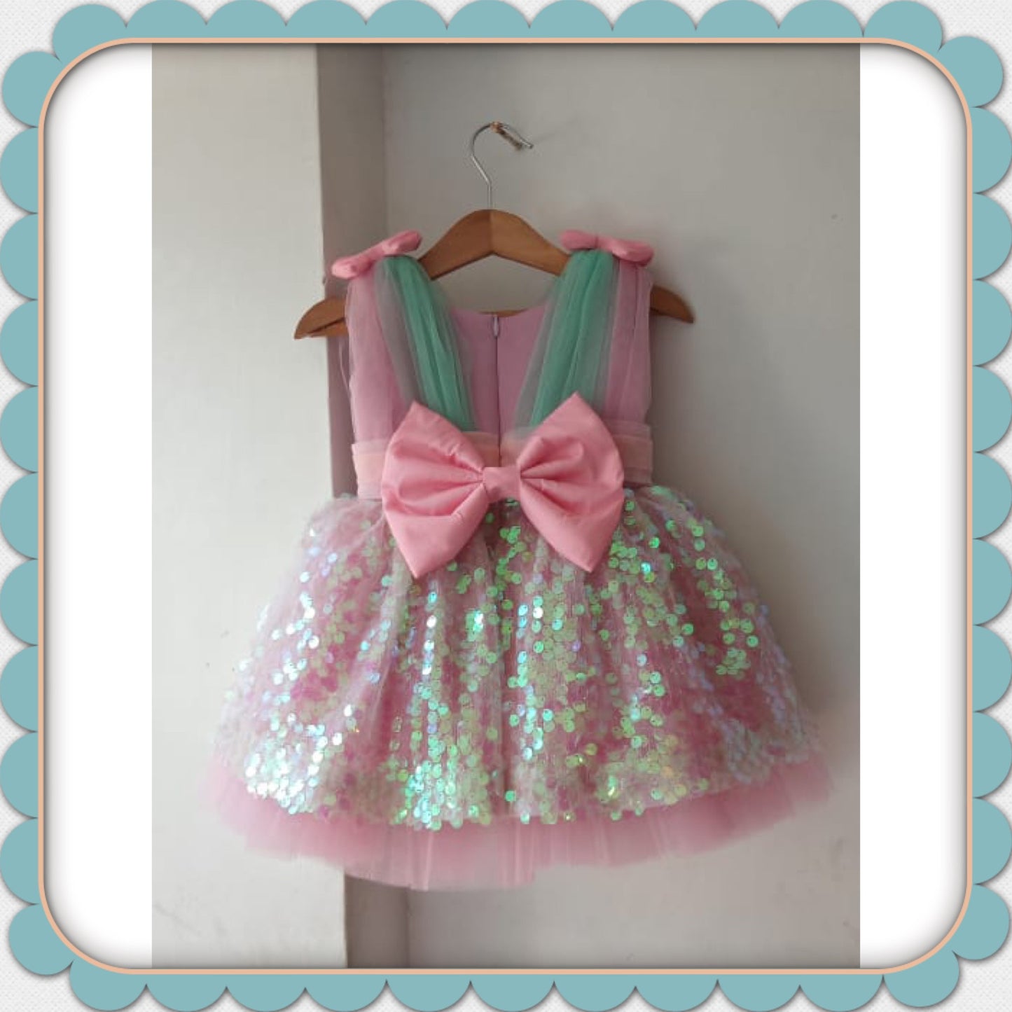 Baby Pink Mint Green Sequence Skirt Dress