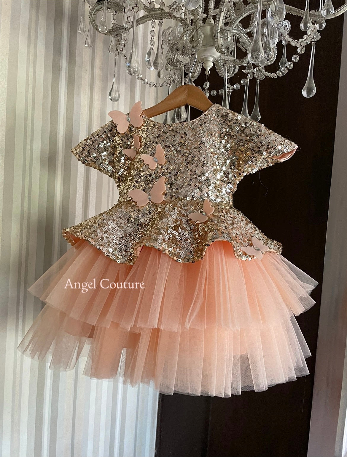 Golden Peach Peplum Butterfly Dress