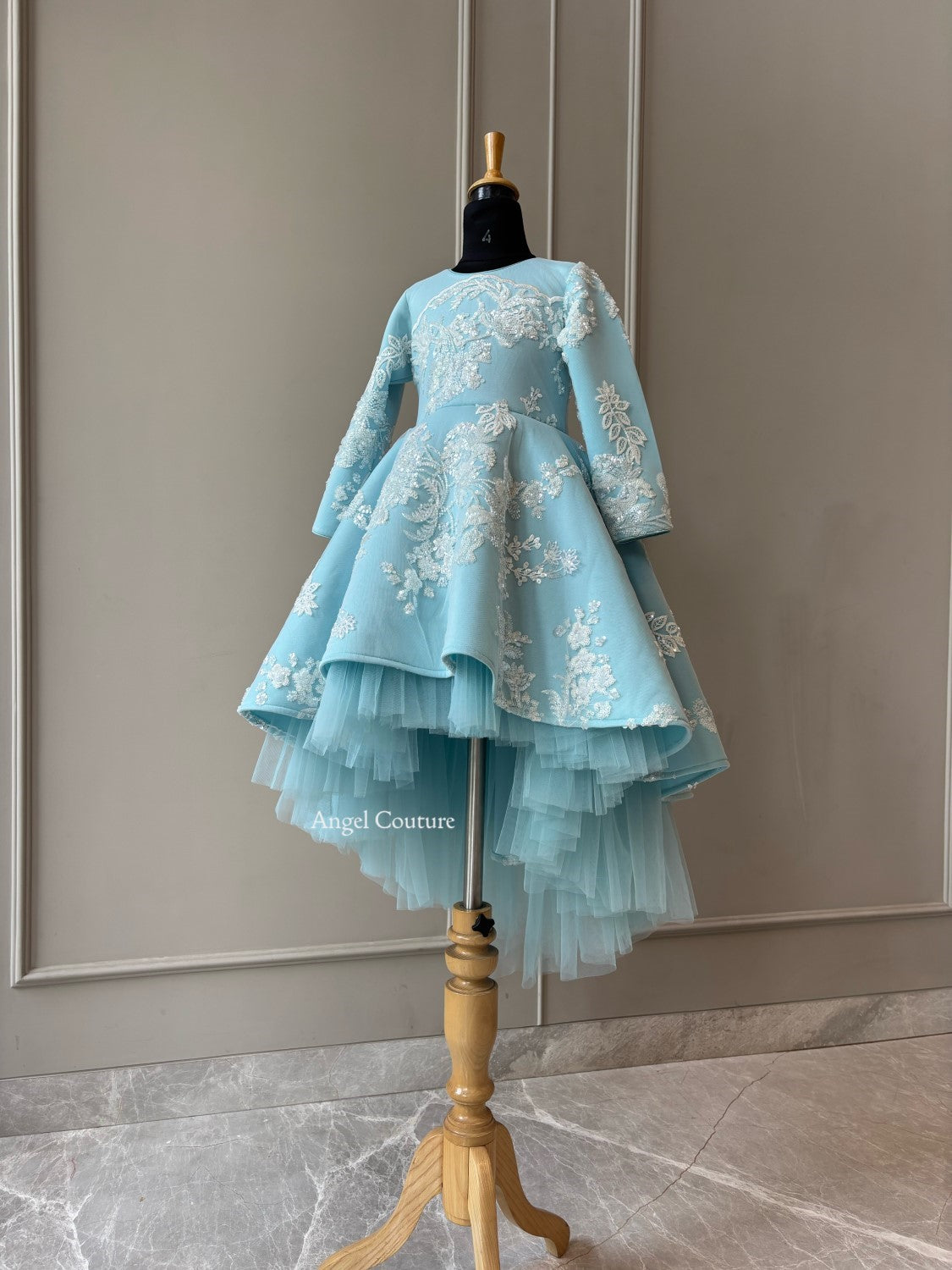 Ice Blue Ivory Sequence Short Long Gown