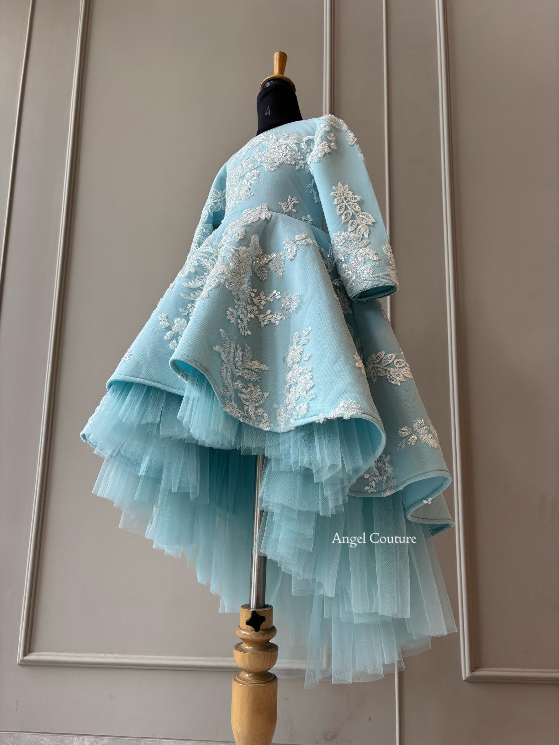 Ice Blue Ivory Sequence Short Long Gown