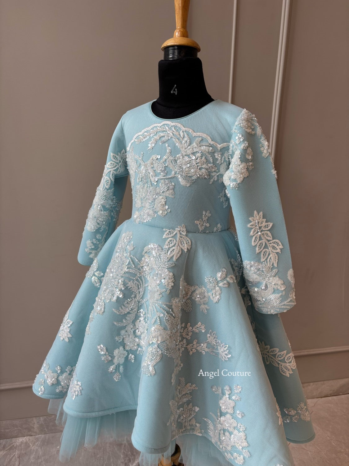 Ice Blue Ivory Sequence Short Long Gown