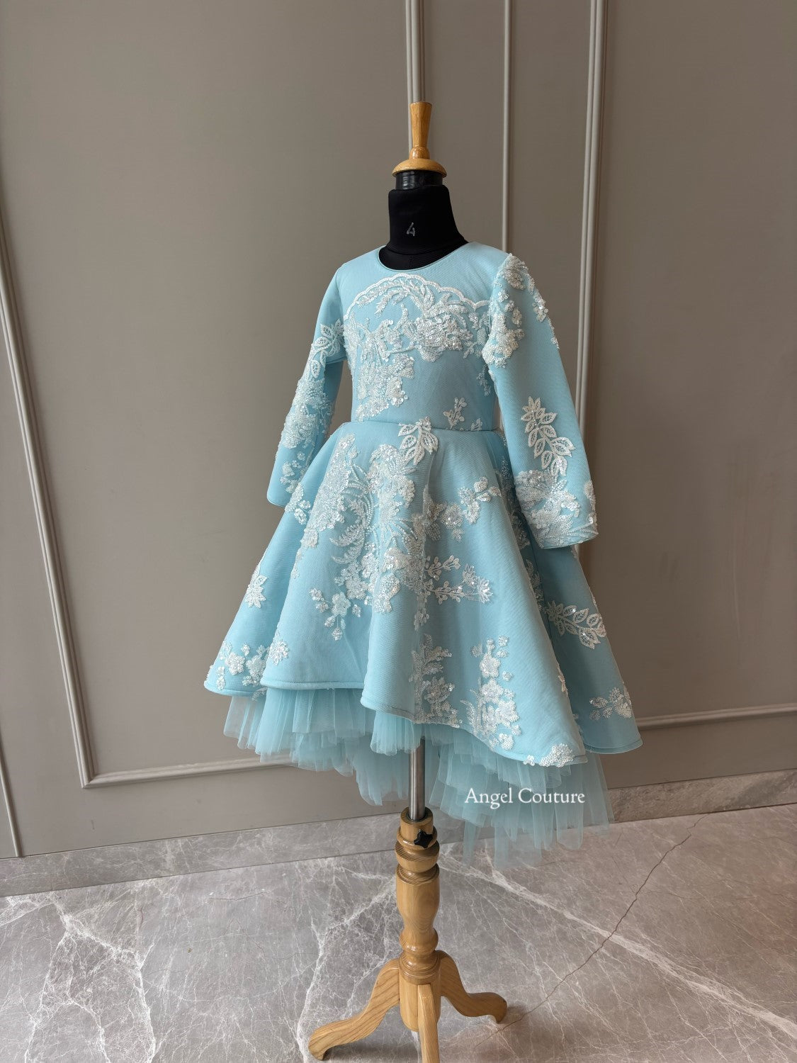 Ice Blue Ivory Sequence Short Long Gown