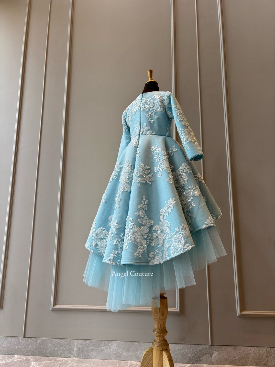 Ice Blue Ivory Sequence Short Long Gown