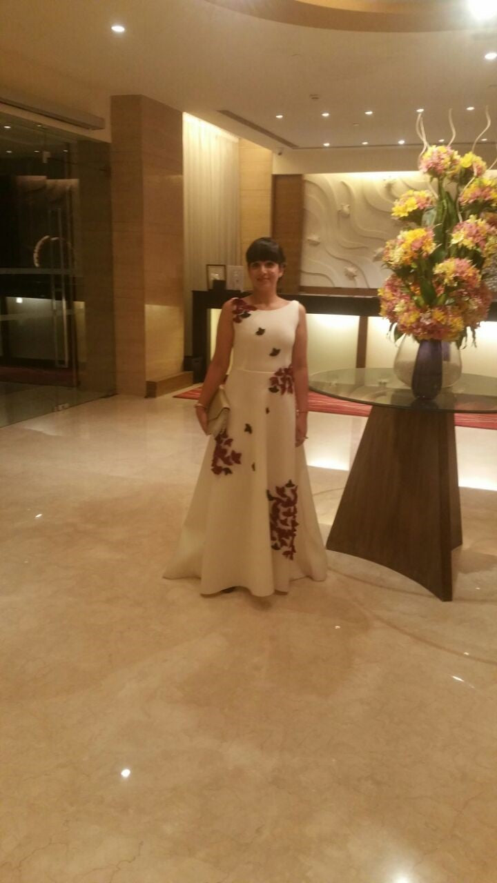Ivory Maroon Flowers Full Length Gown