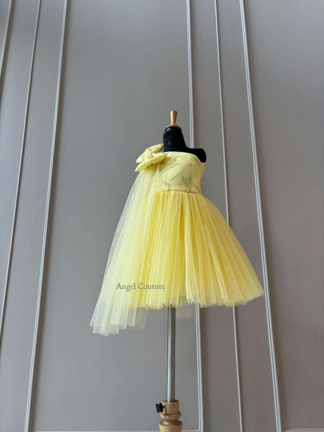 Lemon Sequence One Shoulder Glitter Drape Dress