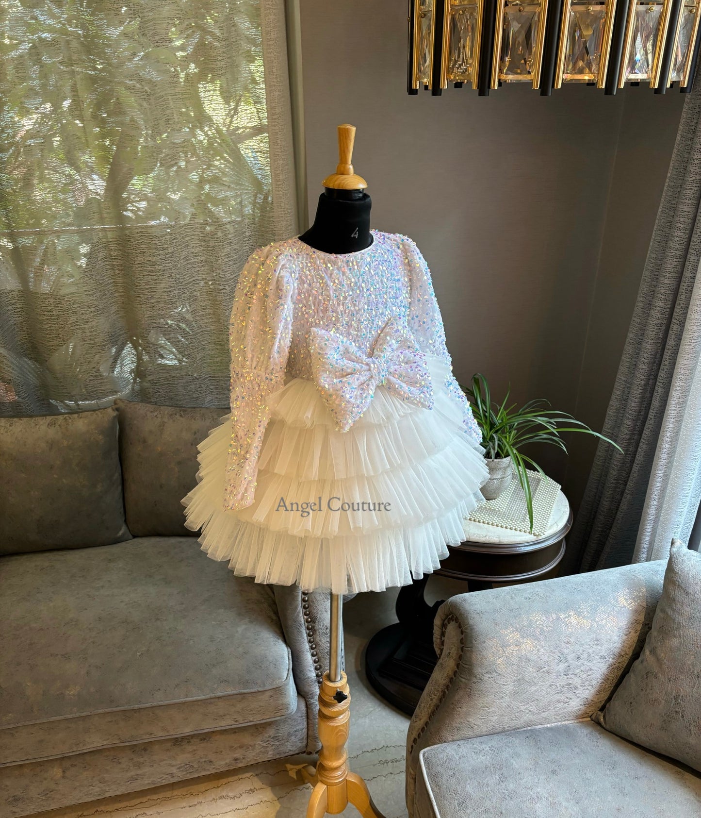 Ivory Sequence Velvet Multilayer Dress