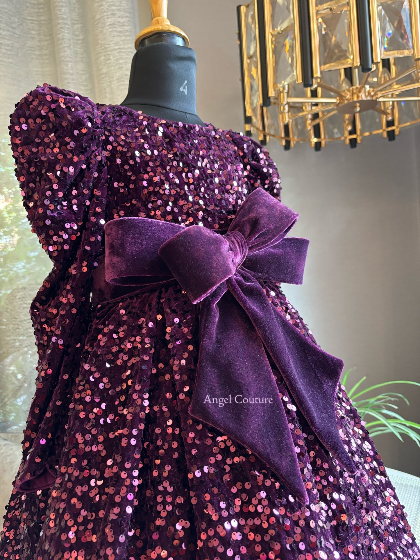Purple Sequence Velvet Bow Dress
