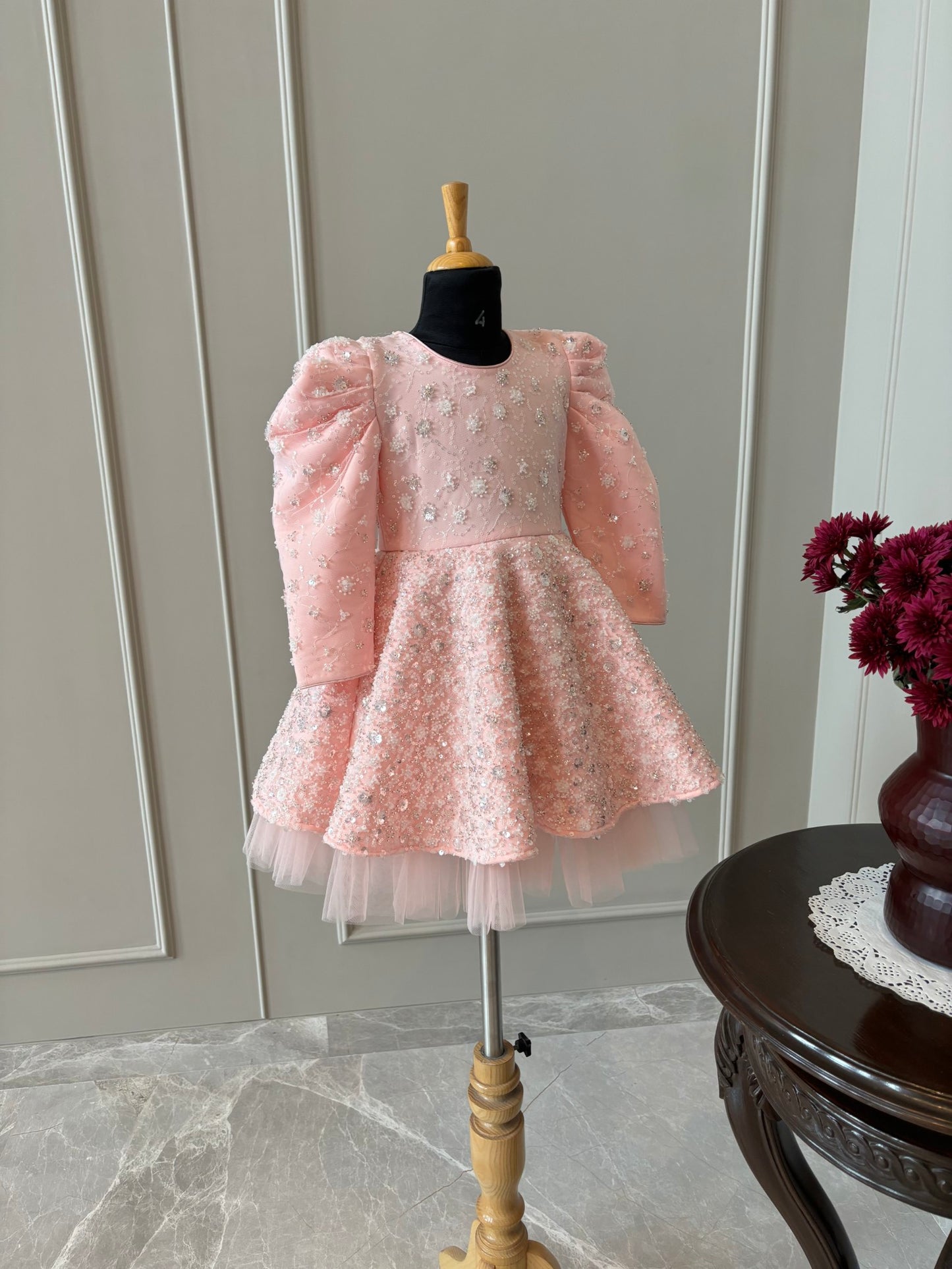 Baby Pink Silver Heavy Sequence Dress