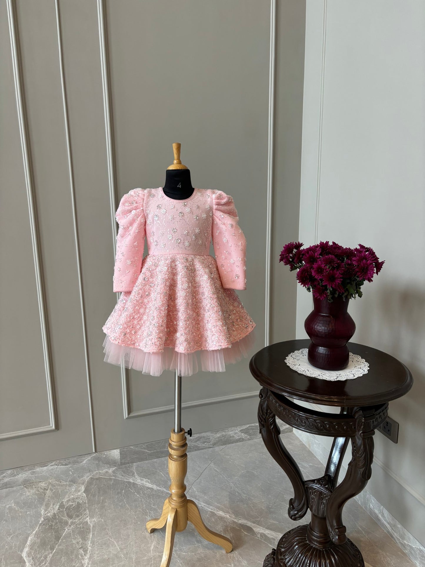 Baby Pink Silver Heavy Sequence Dress