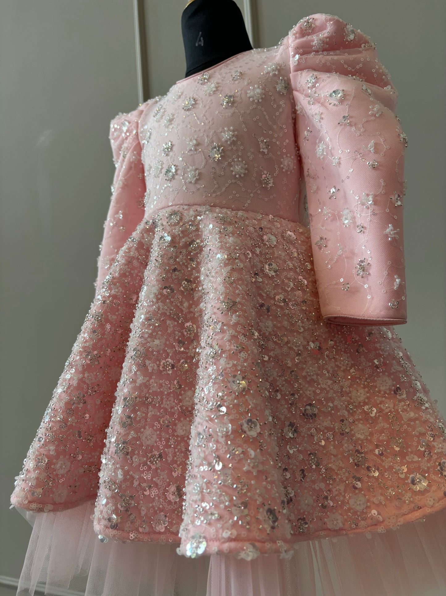 Baby Pink Silver Heavy Sequence Dress