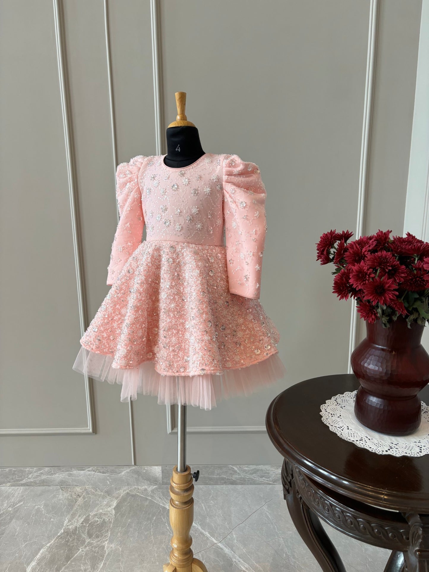 Baby Pink Silver Heavy Sequence Dress