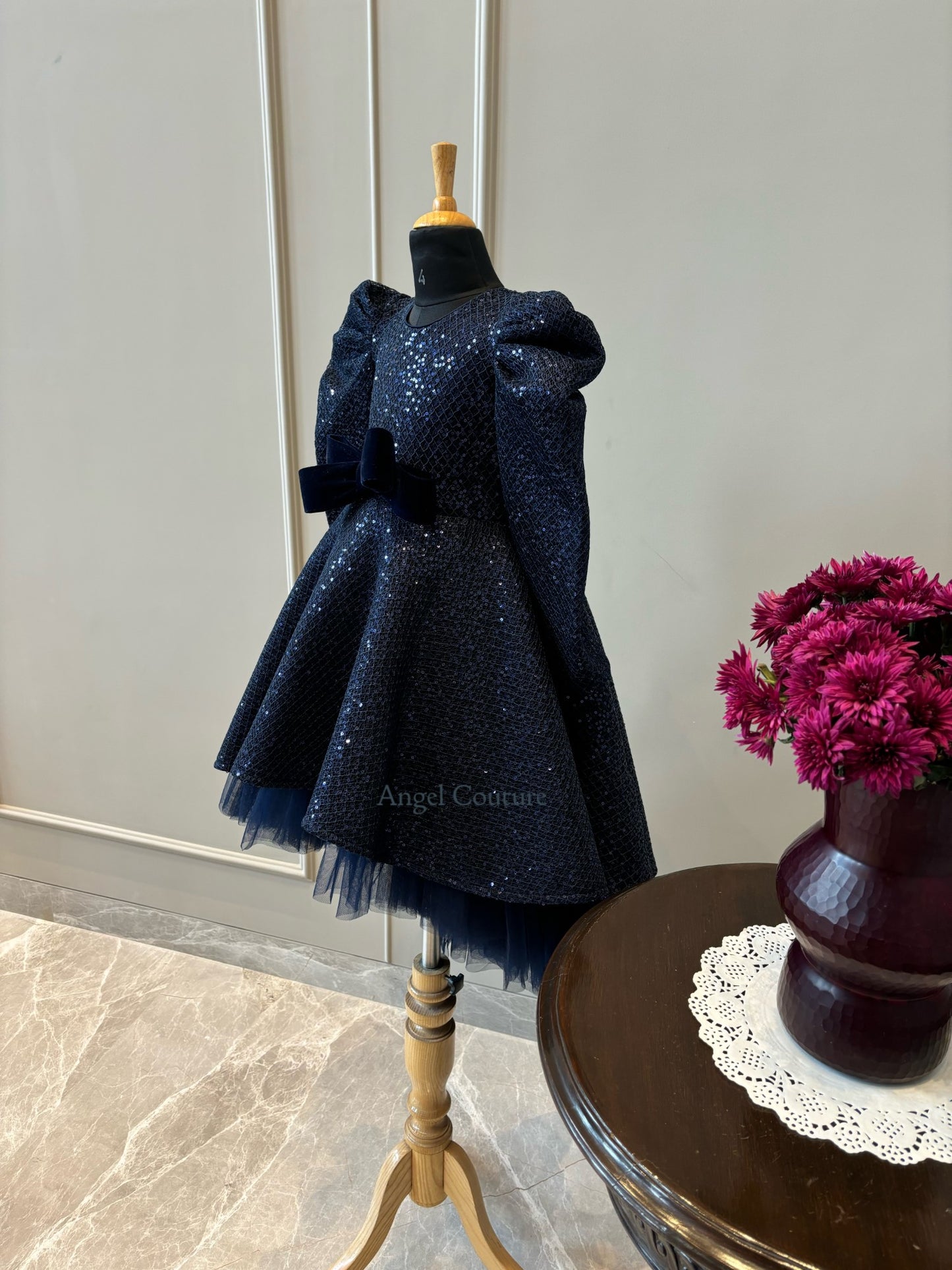 Navy Blue Sequence Short Long Gown
