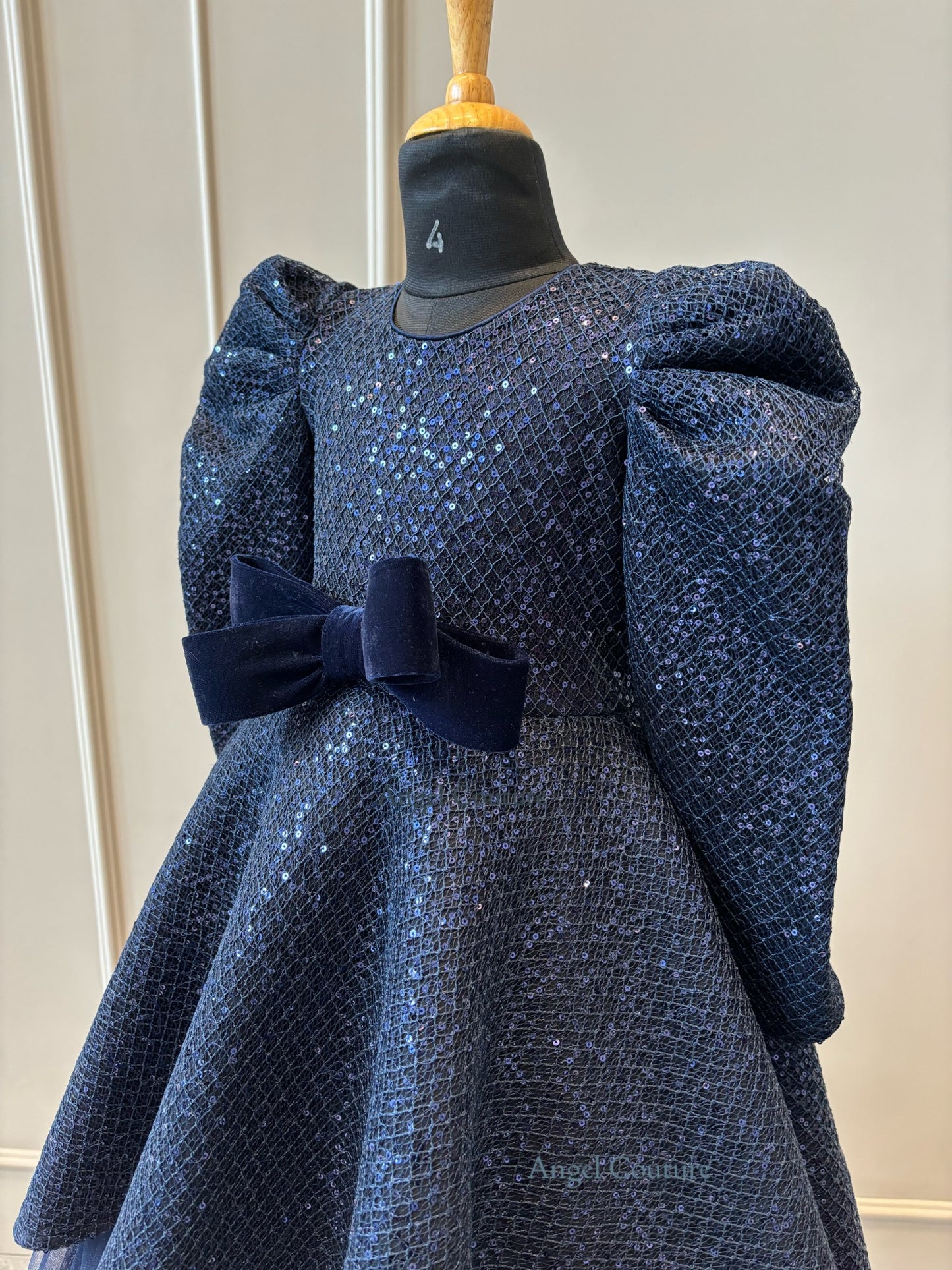 Navy Blue Sequence Short Long Gown
