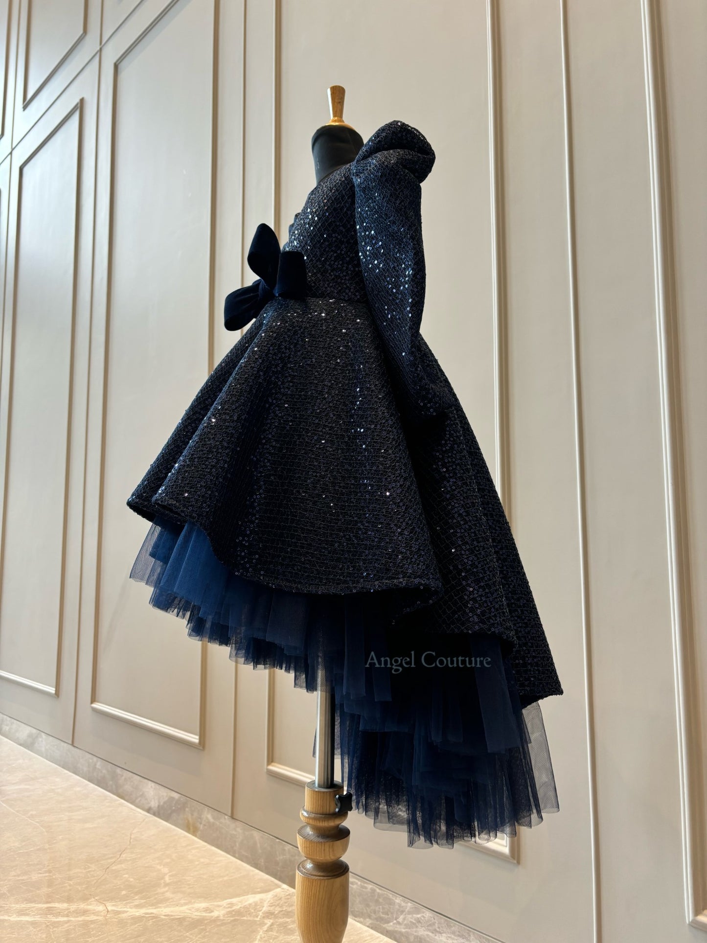 Navy Blue Sequence Short Long Gown