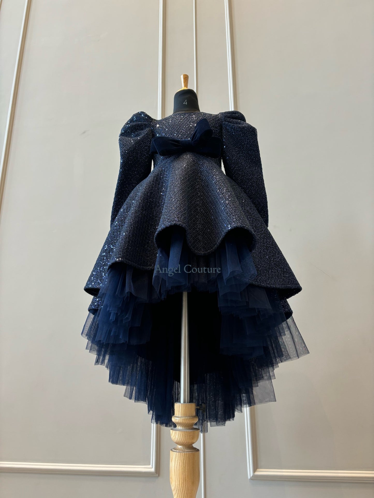 Navy Blue Sequence Short Long Gown