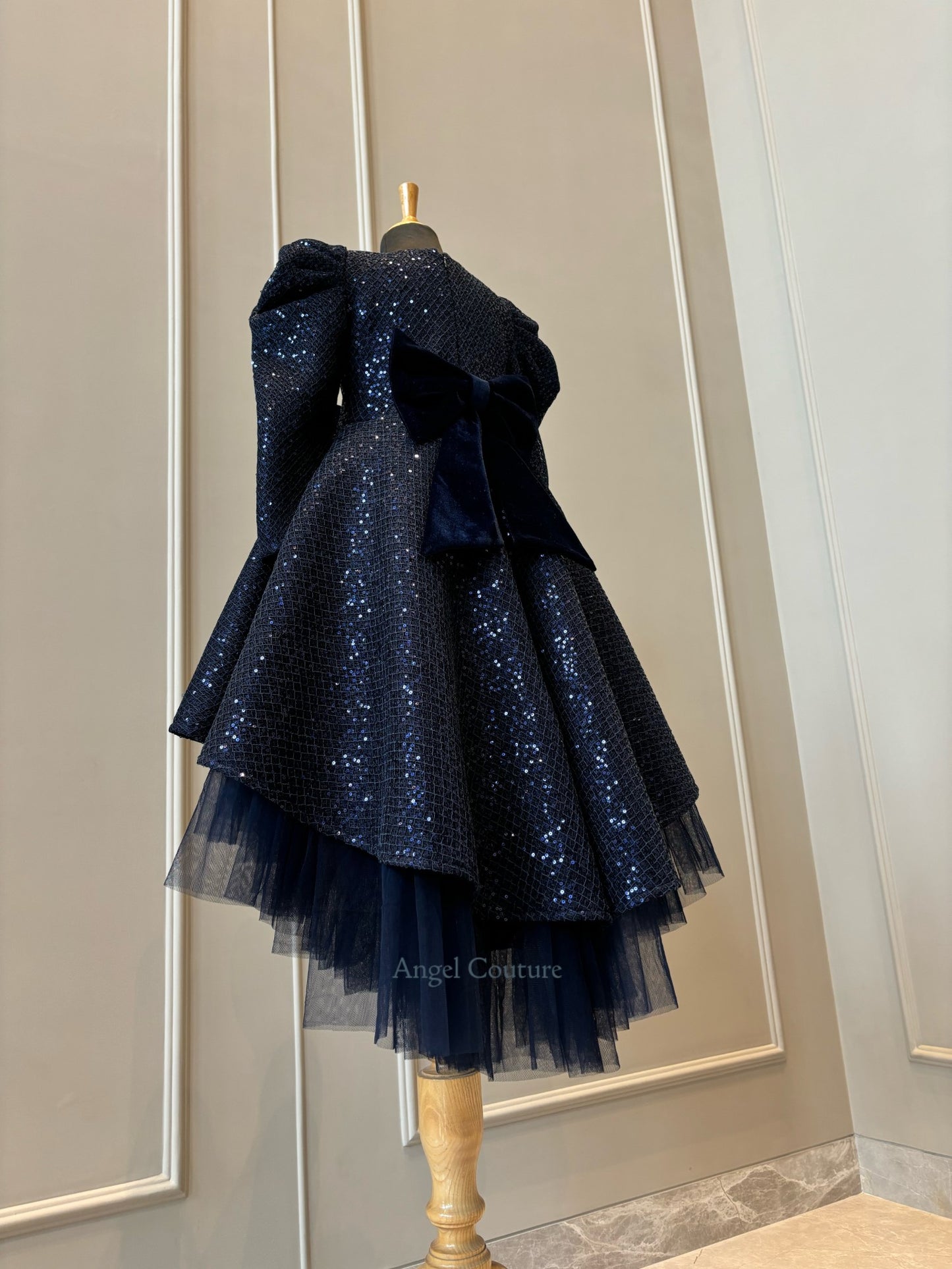 Navy Blue Sequence Short Long Gown