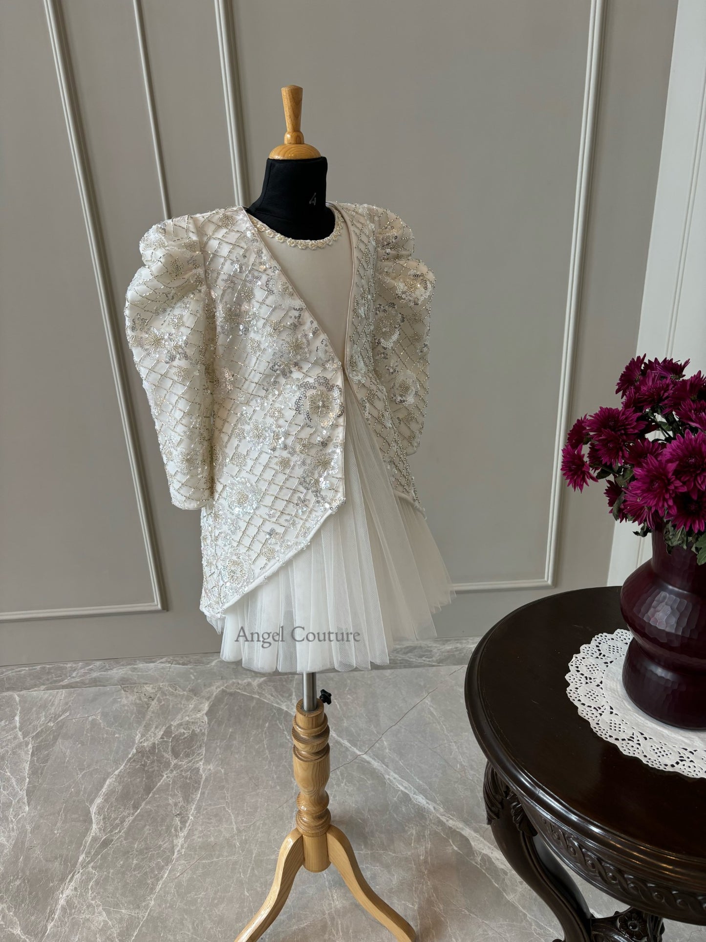 Ivory Heavy Silver Sequence Short Long Jacket Dress