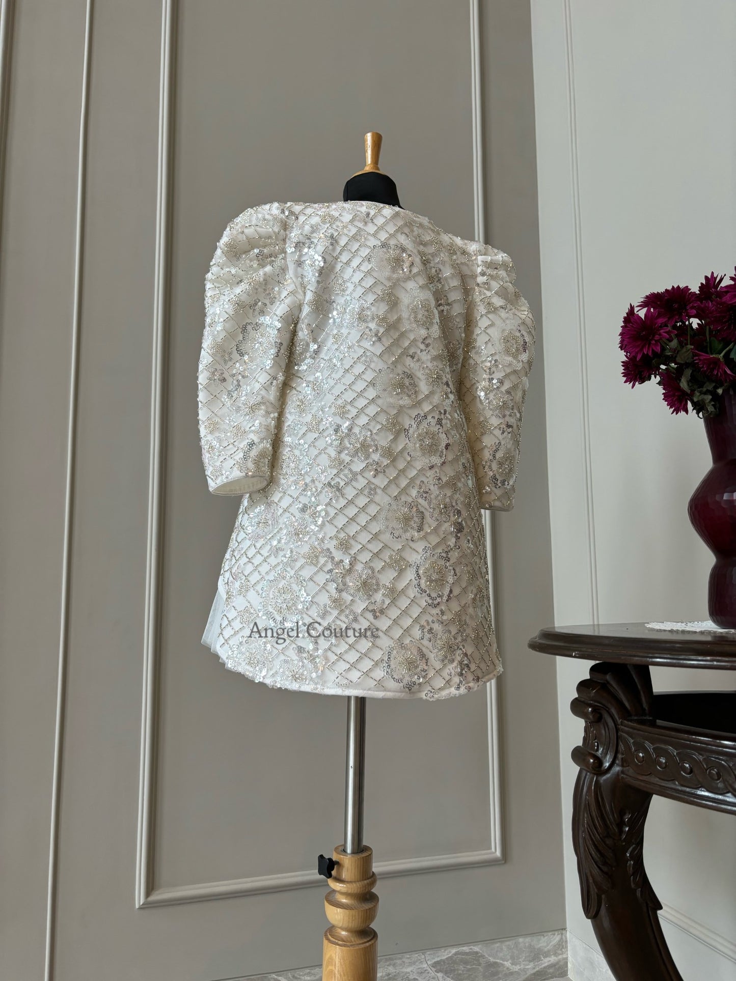Ivory Heavy Silver Sequence Short Long Jacket Dress