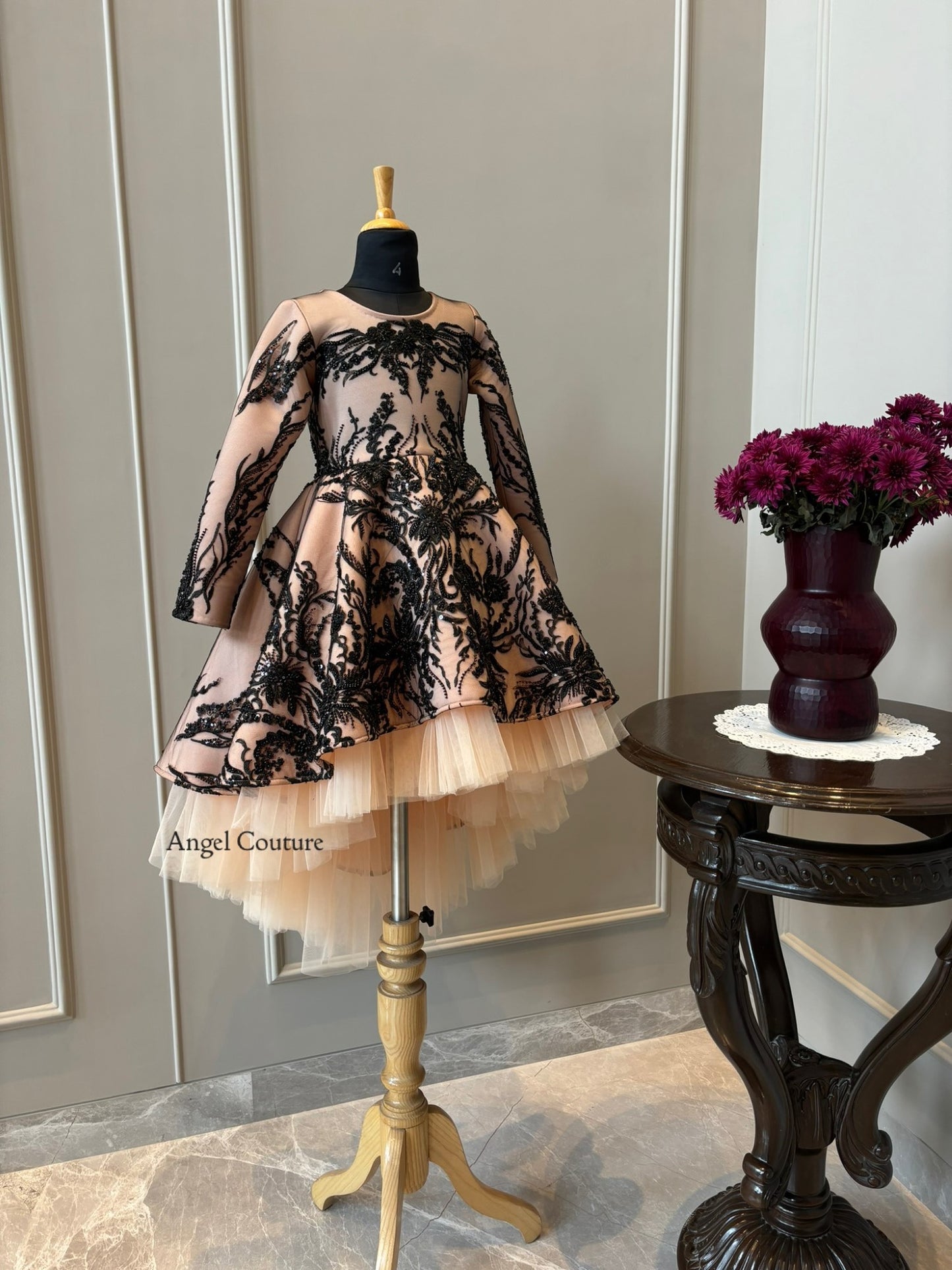 Peach Black Wild Sequence Short Long Gown