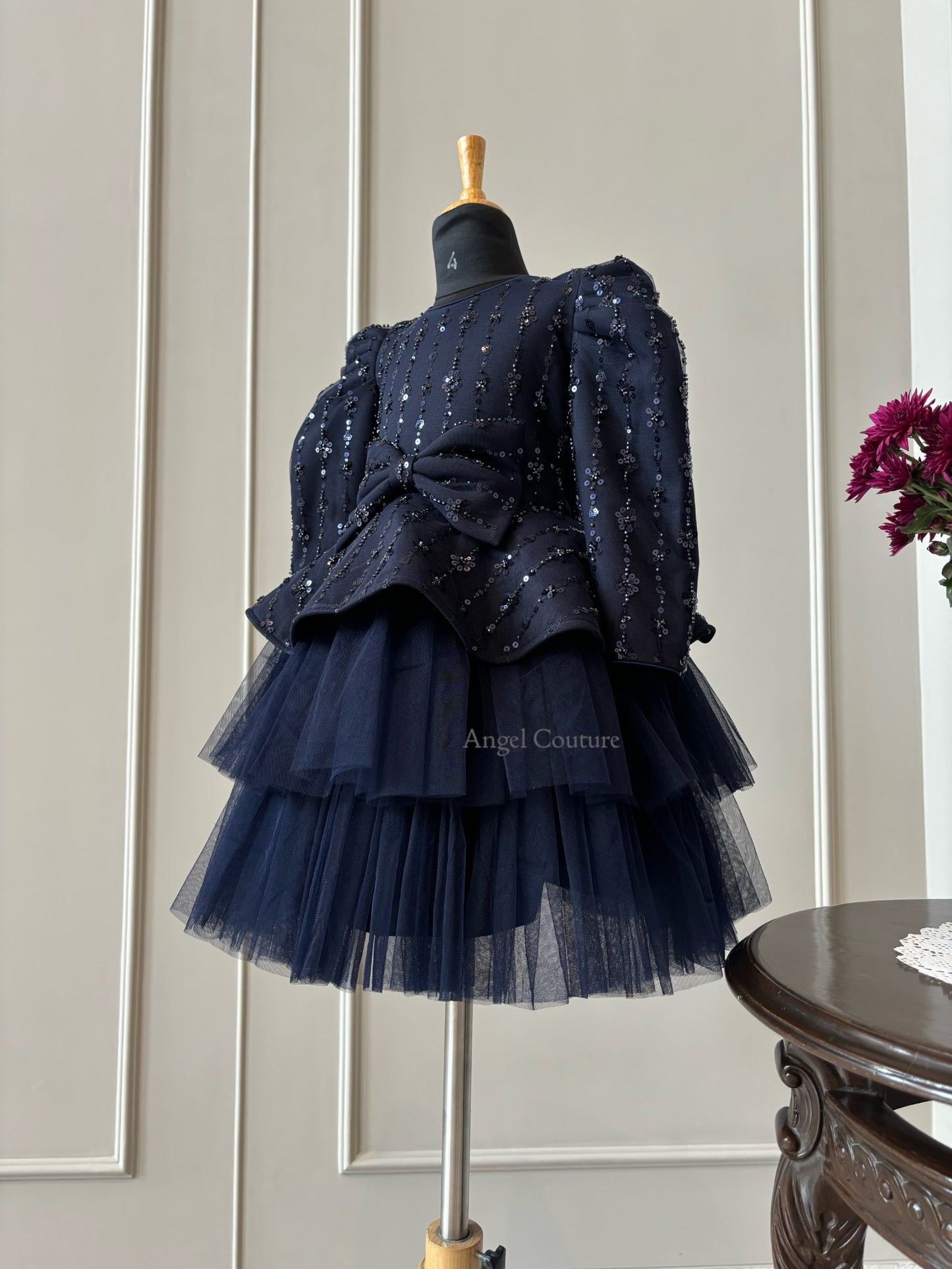 Navy Blue Sequence Peplum Dress