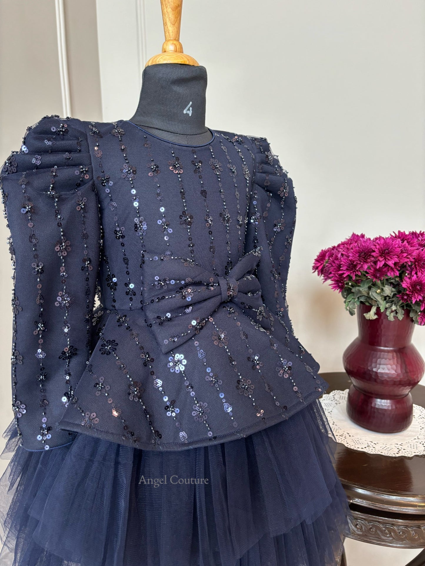 Navy Blue Sequence Peplum Dress